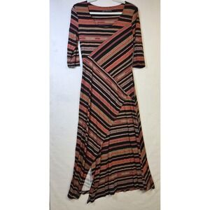 Peruvian Connection Maxi Dress Womens Medium Black Orange Olive Antiplano Stripe